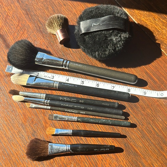MAC Cosmetics Other - 5 MAC brushes + 1 MAC body powder puffer + 2 SHU UEMURA + 1 Guerlains. 10 total
